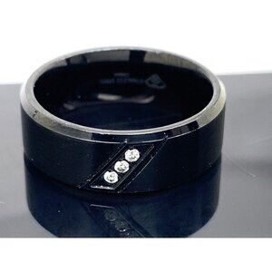 Men's Wedding Band Black Stainless Steel 0.03ctw Diamond 8mm Wide Ring Size 10